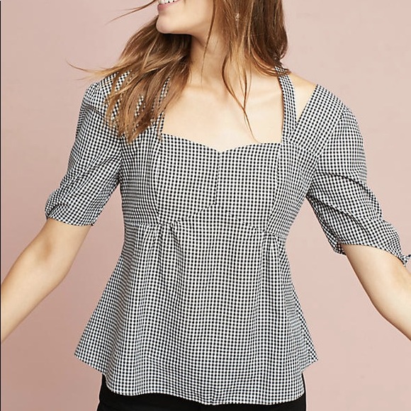 Anthro Gingham Plaid Open Back Top - Picture 2 of 5