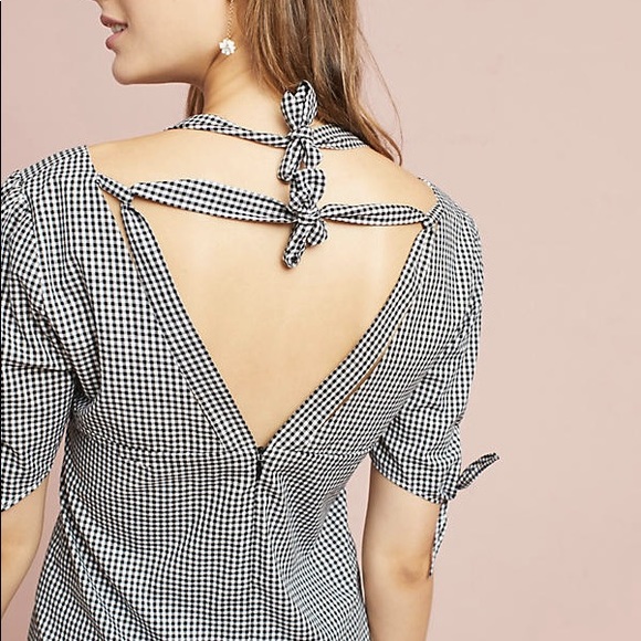 Anthro Gingham Plaid Open Back Top - Picture 3 of 5