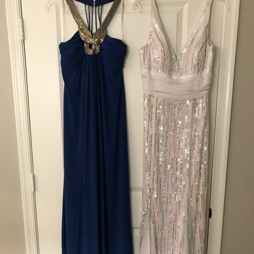 Floor length fully beaded white sequin gown
