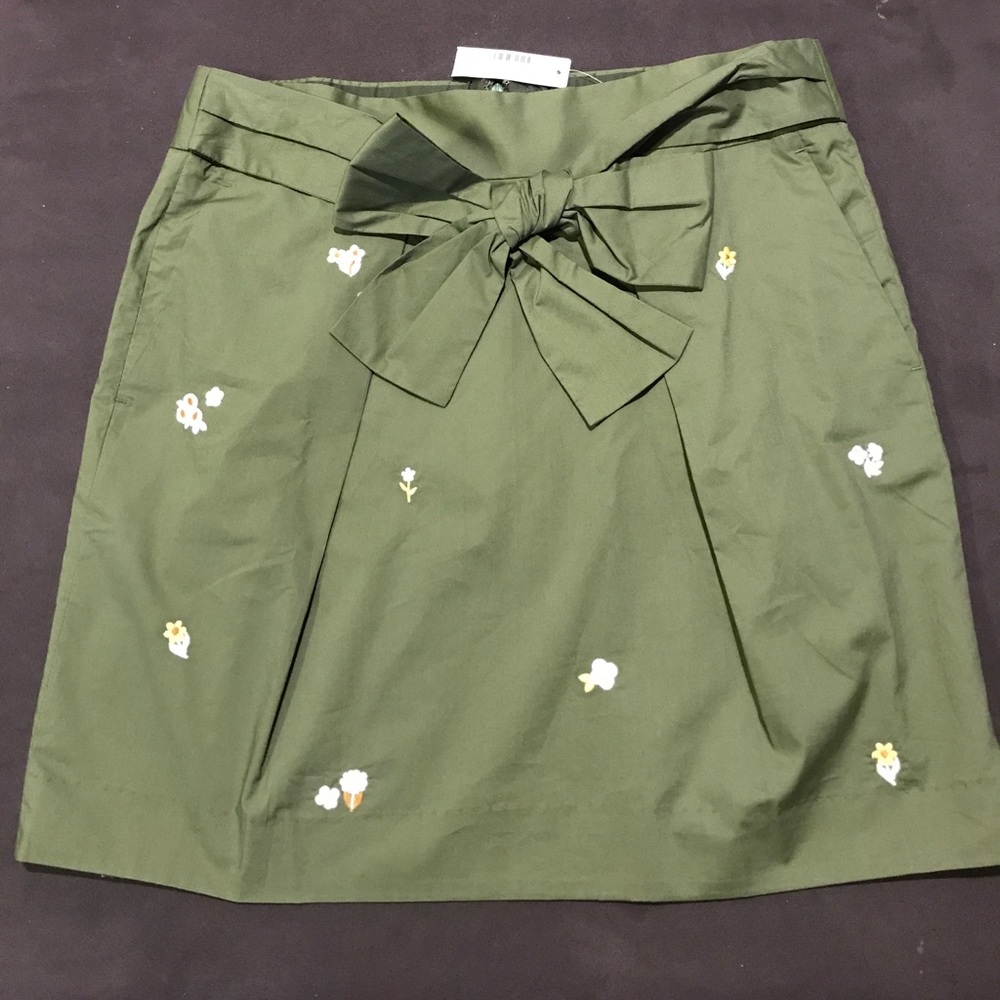NWT J.Crew Olive TieWaist skirt