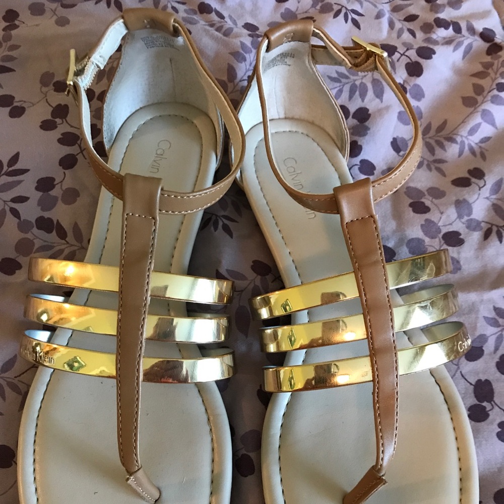 Calvin Klein gold and tan gladiator sandals size 7