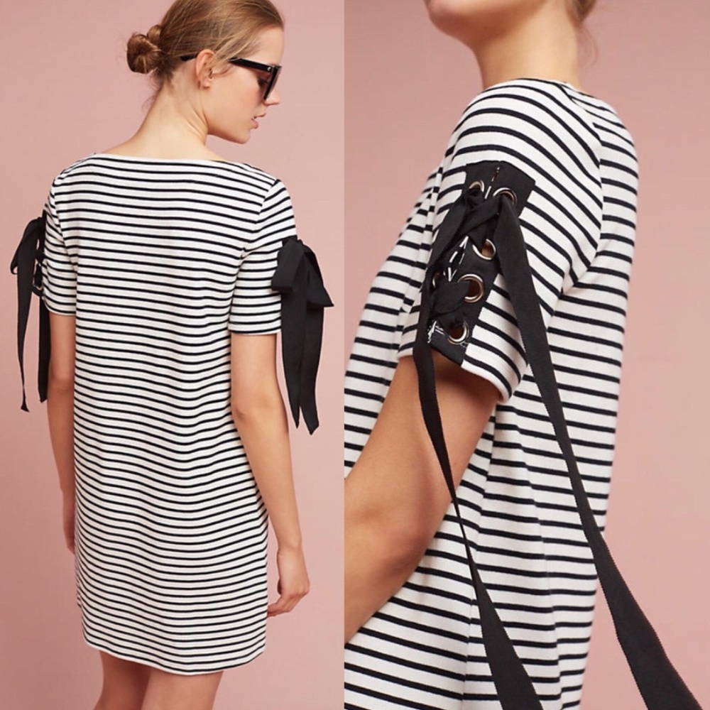 Anthro Striped Ribbon Laced Weave Dress - Picture 2 of 8