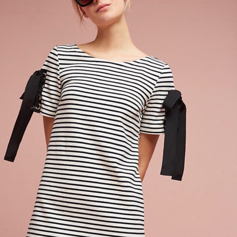 Anthro Striped Ribbon Laced Weave Dress - Picture 4 of 8