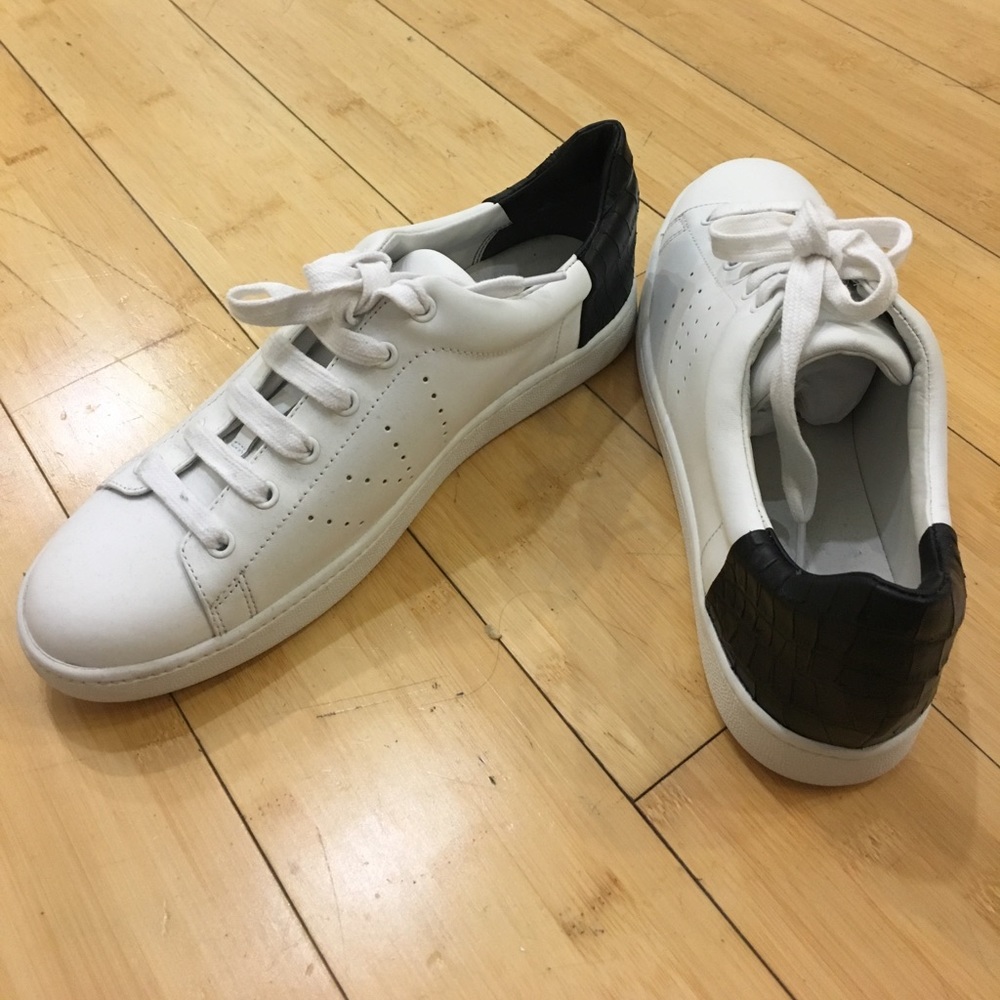Vince leather and croc- embossed sneakers