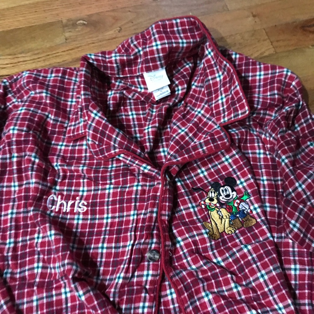 Men’s Disney holiday pajamas embroidered “chris”