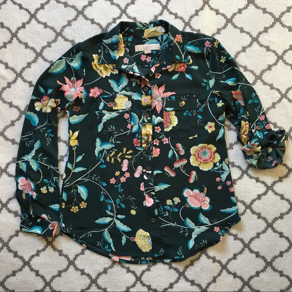 NWOT LOFT Floral Print Camp Shirt