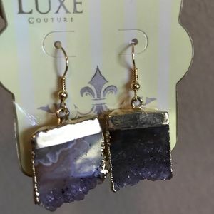 NWT amethyst and gold tone French hook earrings