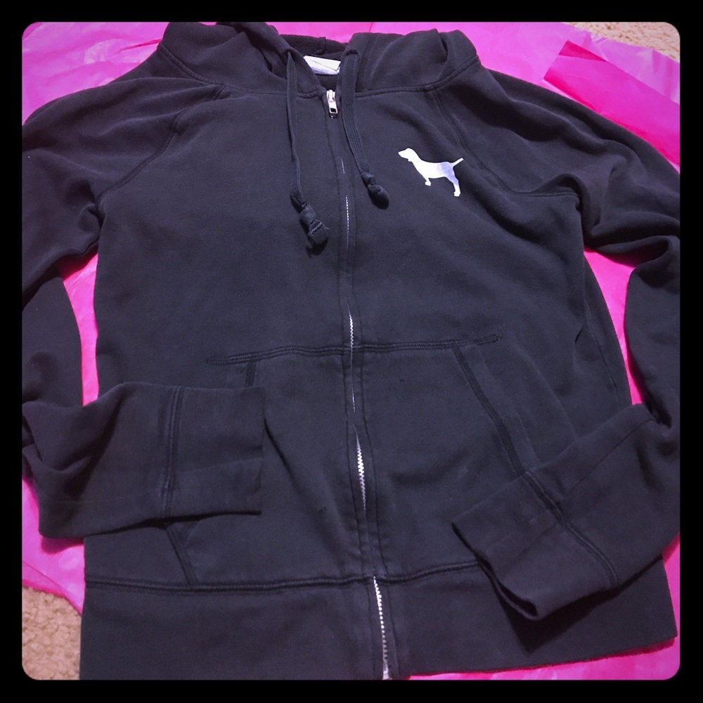 VS PINK black zip fitted hoodie lightweight