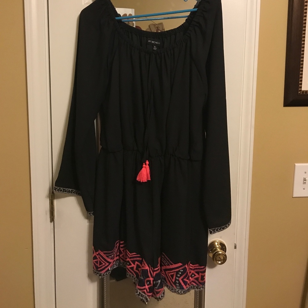 Black romper with pink and silver trimming