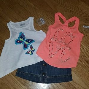 NWT 6-12 month Jean skirt and 2 tanks