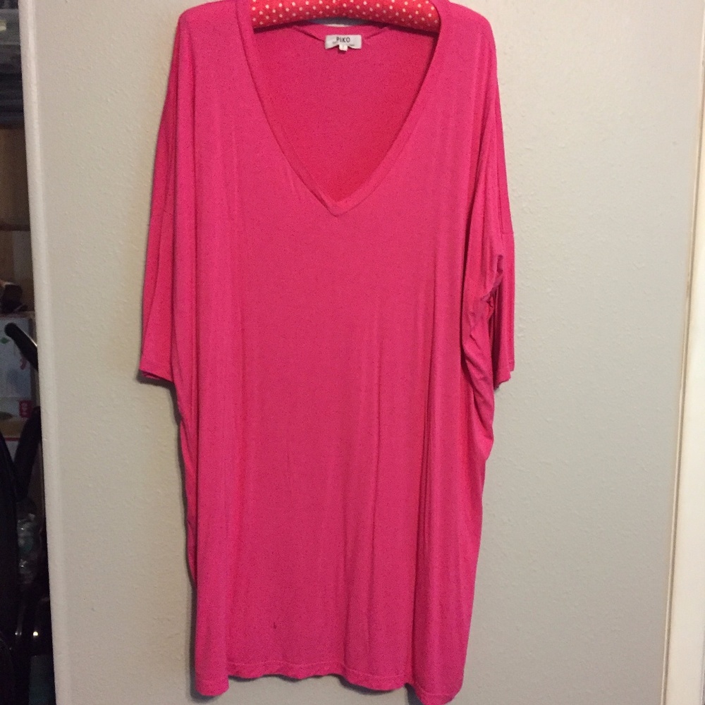Hot Pink V-Neck Piko Tunic
