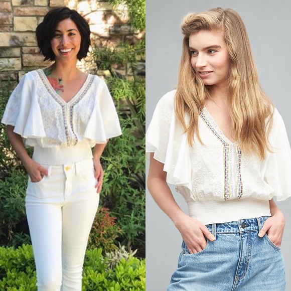 Anthro Flutter Peasant Woven Rainbow Bib Top - Picture 2 of 7