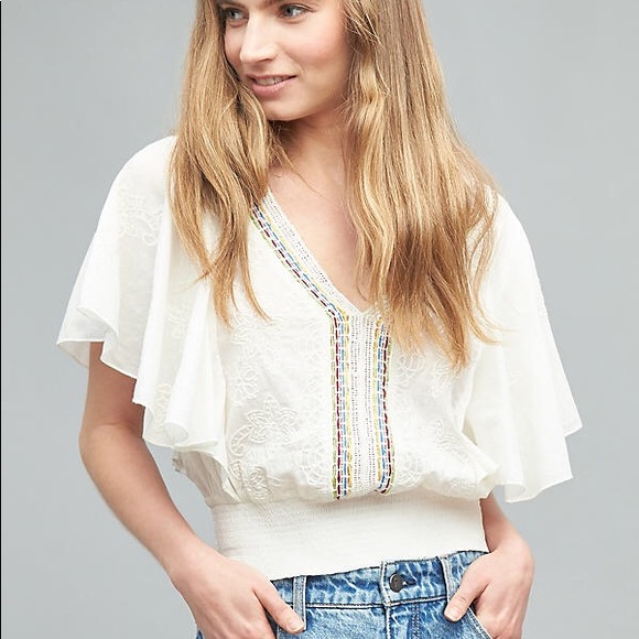 Anthro Flutter Peasant Woven Rainbow Bib Top - Picture 7 of 7