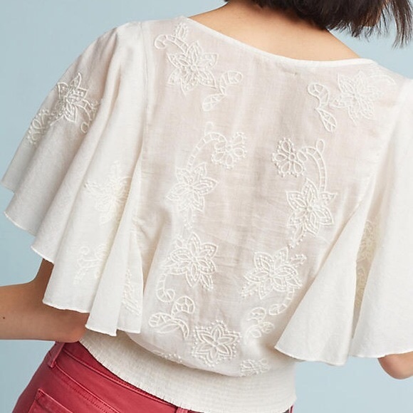 Anthro Flutter Peasant Woven Rainbow Bib Top - Picture 4 of 7