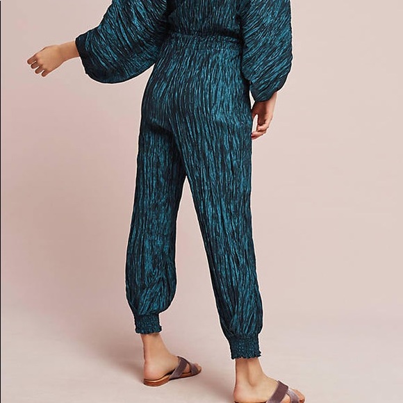 Anthro Metallic Crinkle Cold Shoulder Jumpsuit - Picture 4 of 7