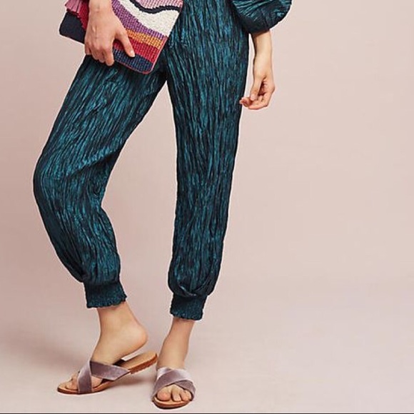 Anthro Metallic Crinkle Cold Shoulder Jumpsuit - Picture 7 of 7