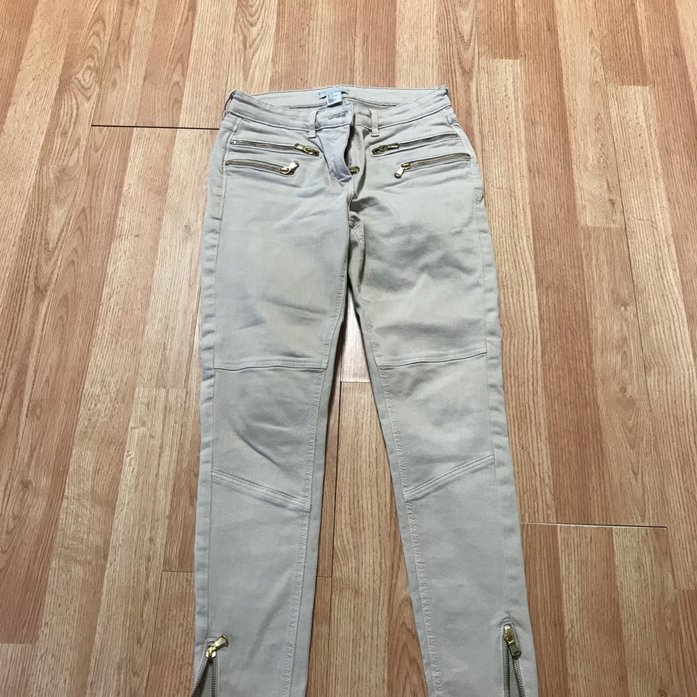 Khaki H&M Trousers with gold zipper detail