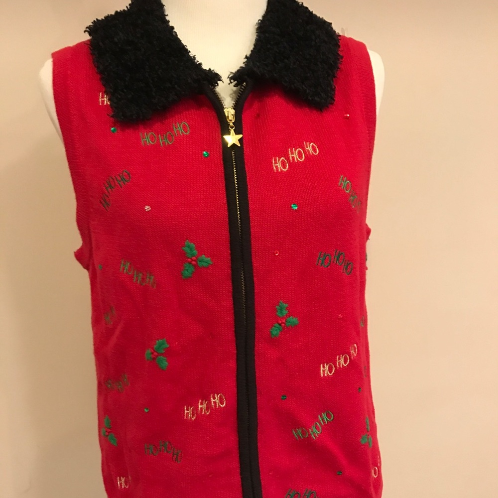 Ugly Christmas sweater vest full zip red black