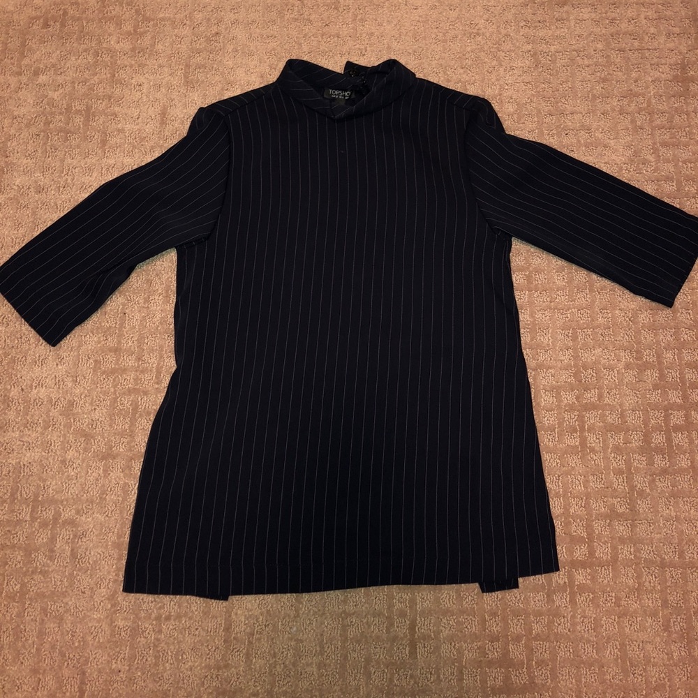 Navy pinstriped open back shirt