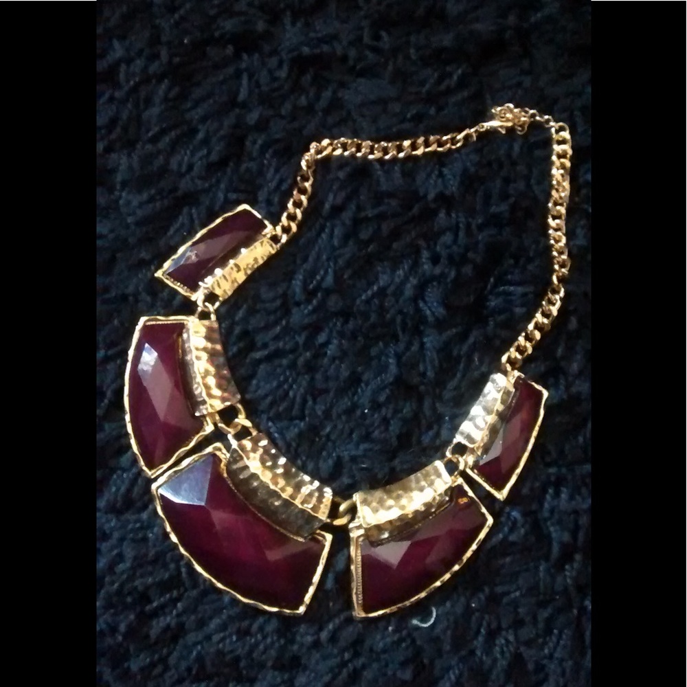 Burgundy Chucky Stone Statement Necklace