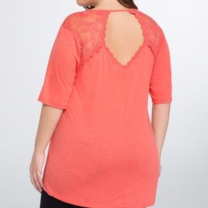 Crochet Inset Cutout Back Tee