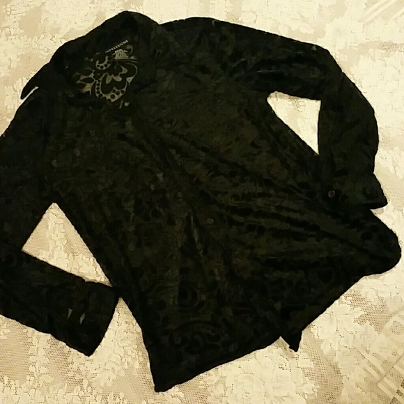 New Impressions velvet floral SHEER BLOUSE Burnout BURNT VELVET Holiday Brocade - Picture 3 of 5