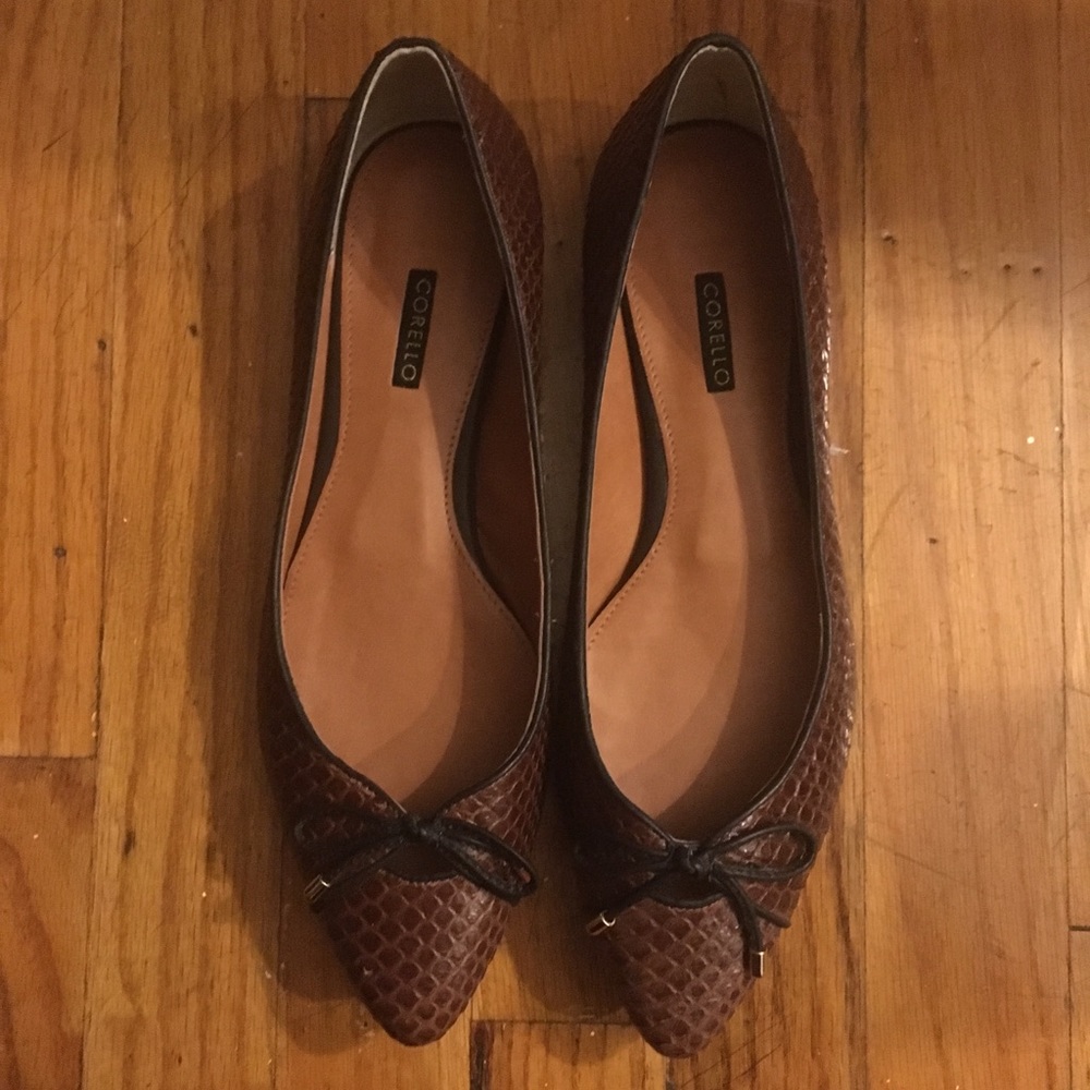Brown embossed leather flats