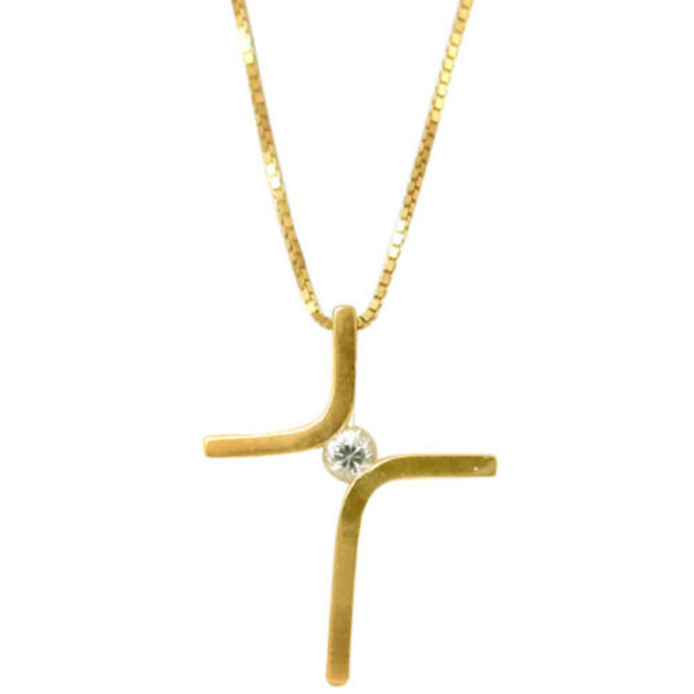 14kt Yellow Gold and CZ Cross Pendant Necklace