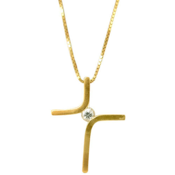 14kt Yellow Gold and CZ Cross Pendant Necklace - Picture 1 of 1