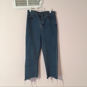 High rise wide leg jeans with distressed detail
