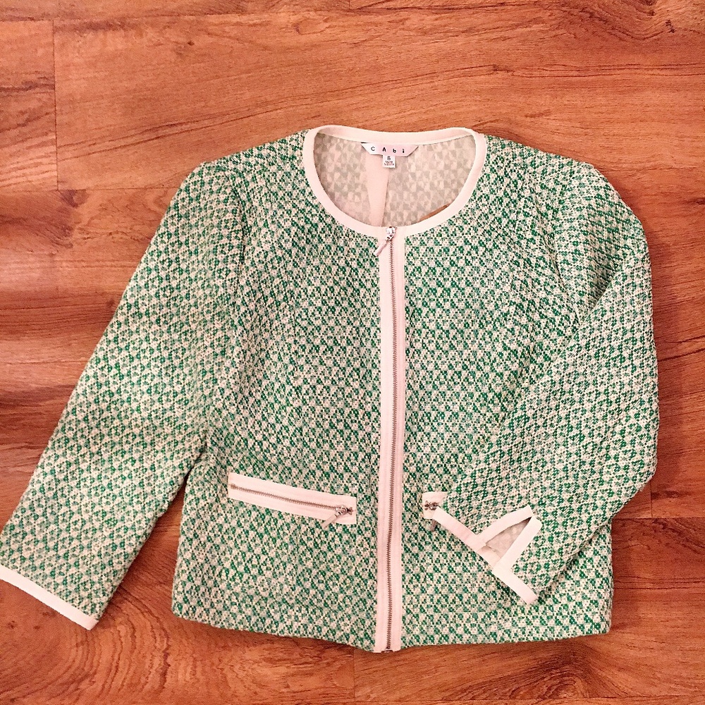 CAbi | Green and White Patterned Blazer