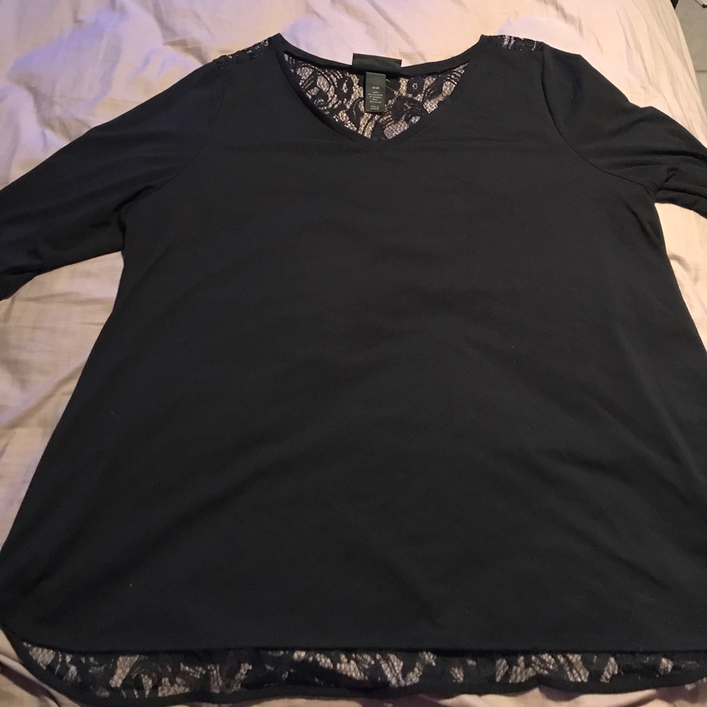 Lane Bryant black sheer lace top