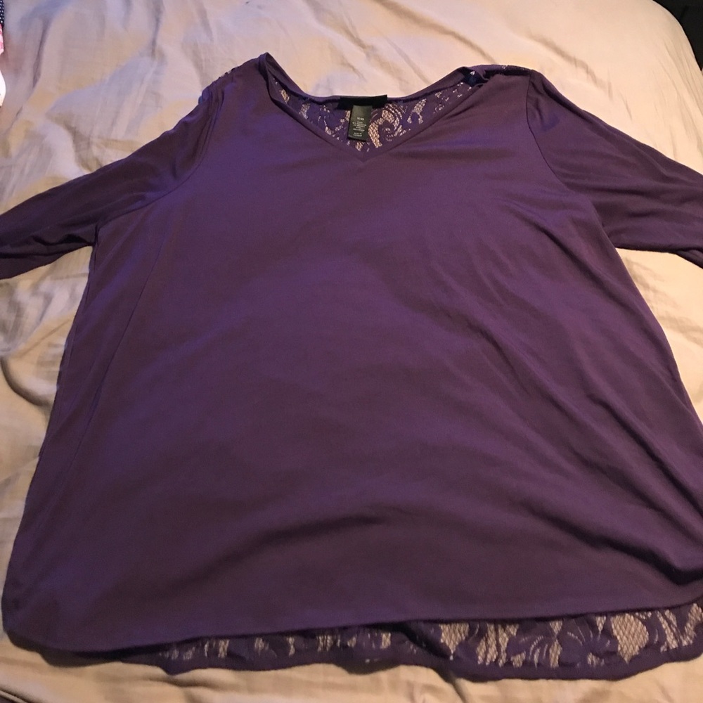 Lane Bryant purple sheer lace back top