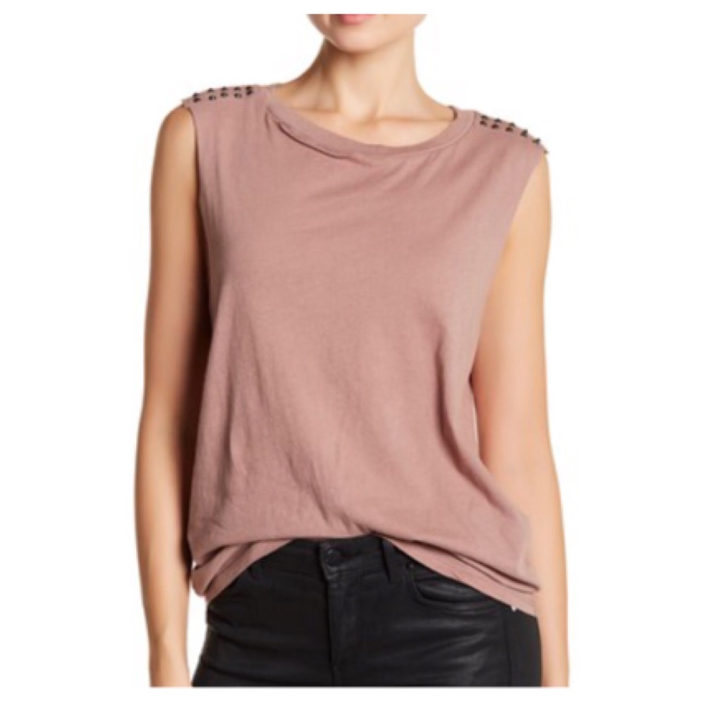 NWT Dusty Rose Mauve Studded Distressed Tank Top