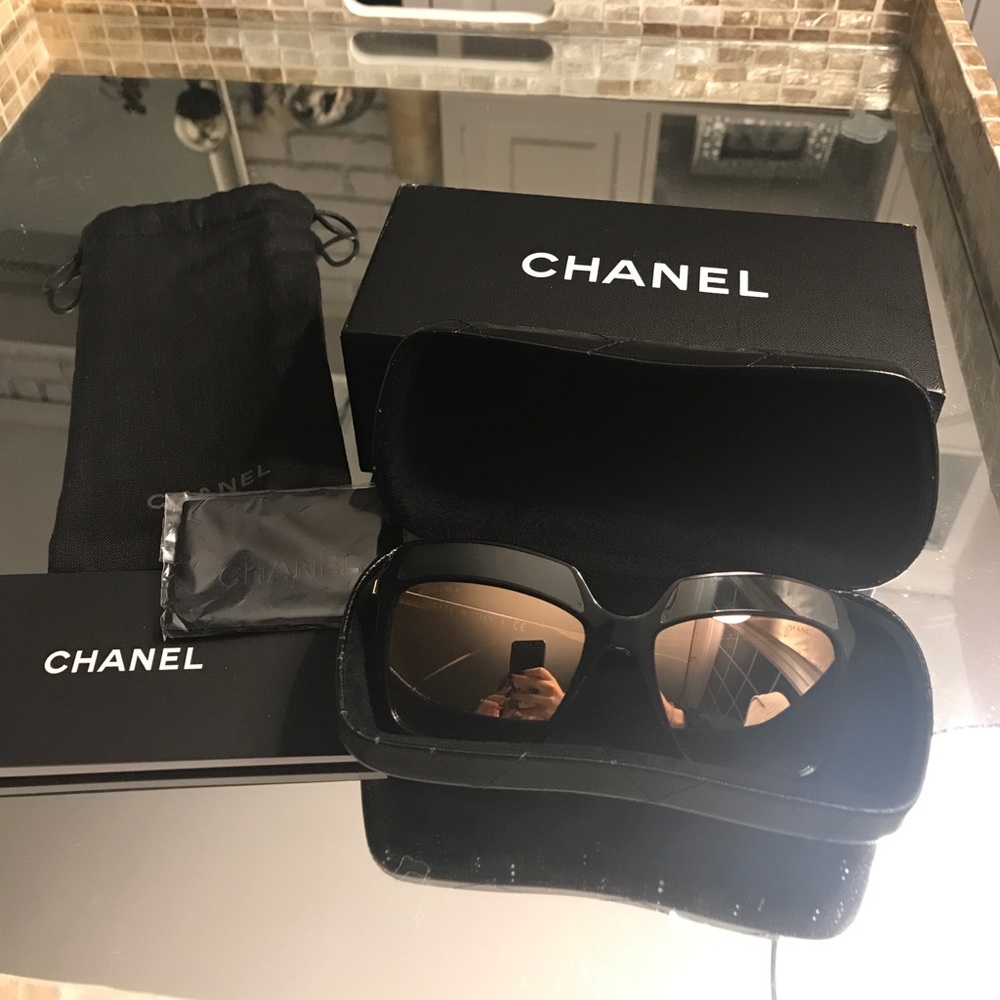 CHANEL SQUARE FALL SUNGLASSES 18 KARAT GOLD LENSES