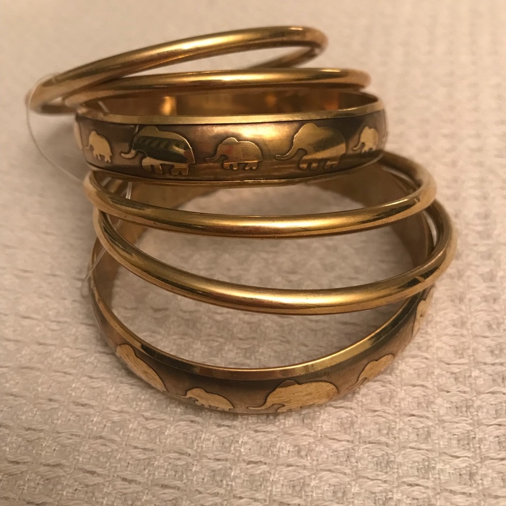 Brassy Gold Set of 6 Elephant Bangles