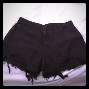 Black Destroyed Fray Hem Denim Shorts