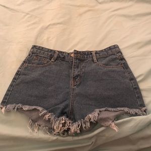 Blue Raw Hem Denim Shorts