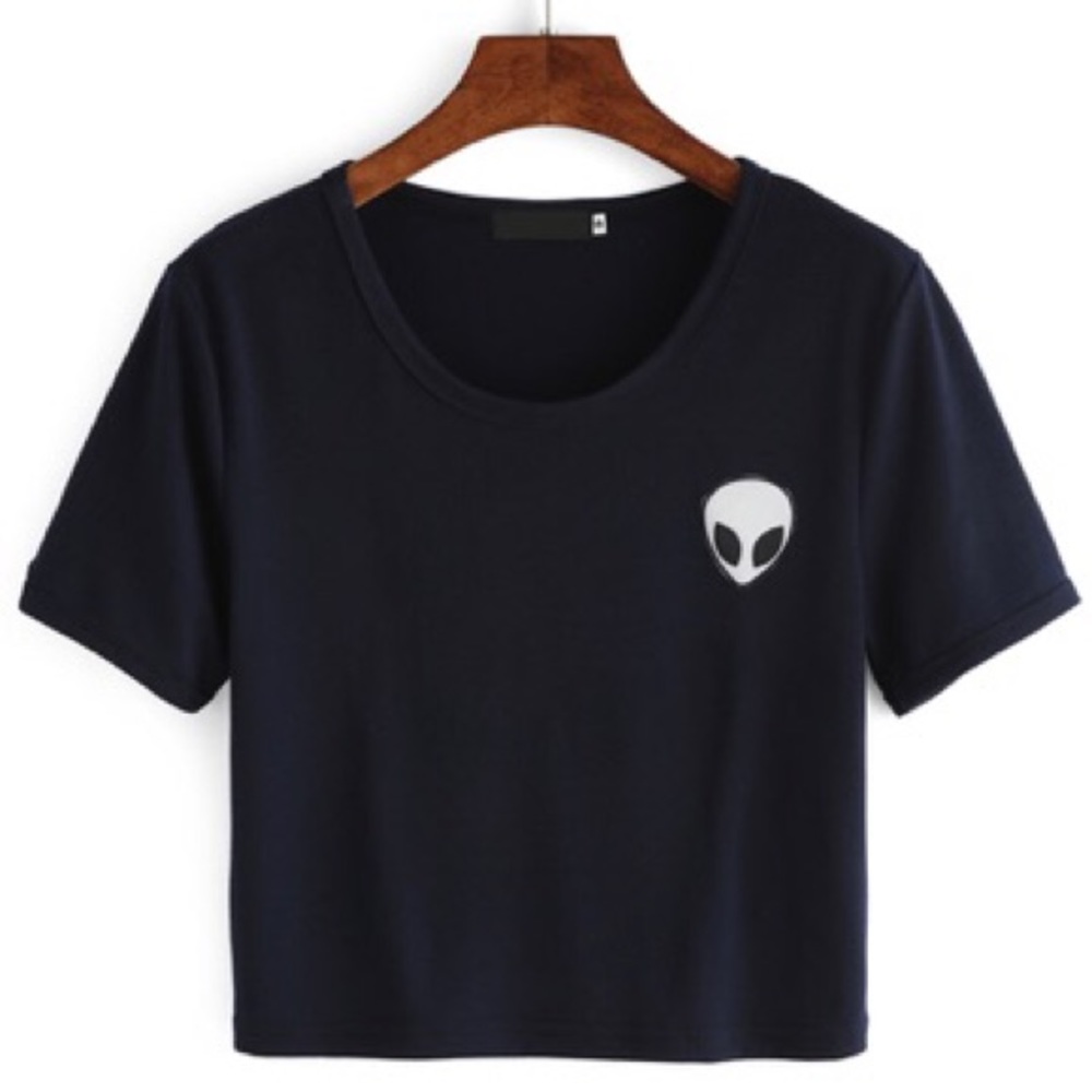 Crew Neck Alien Print Crop Top