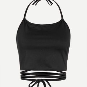 Lace Up Detail Crop Halter Top