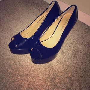 Black leather high heels