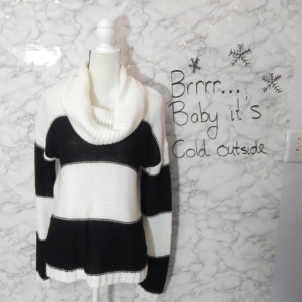 Striped Cowl Neck Sweater