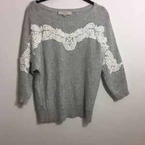 Grey LOFT Ann Tylor sweater with white lace! 🌟