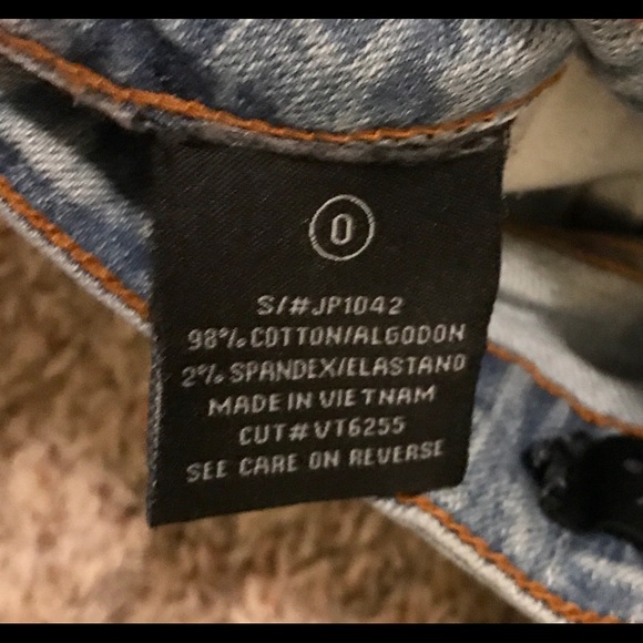 Indigo Six Distressed Straight Leg Jeans; size 0 - Picture 4 of 4