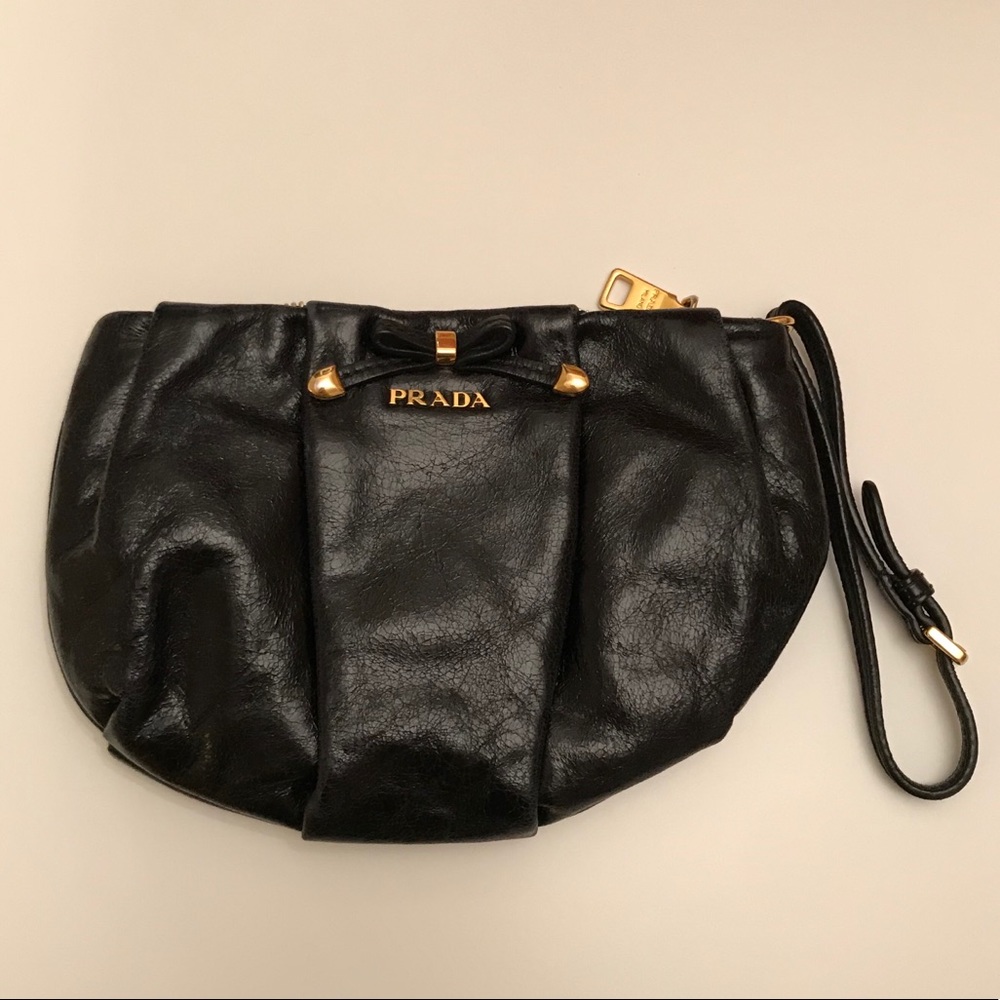 Prada Wristlet Clutch - Black Glazed Calfskin