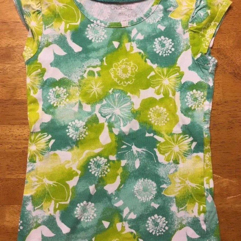 Cherokee Girl's White & Green Floral Shirt Size S