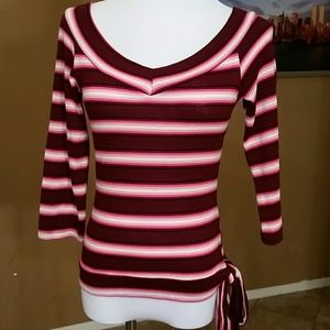 Maroon and Pink striped long sleeve top