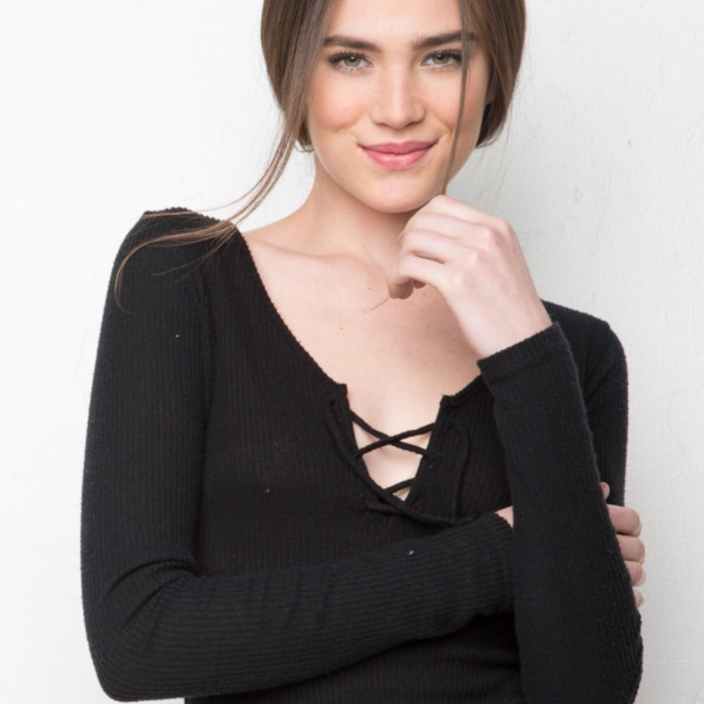 Brandy Melville Black Criss Cross Crop Top