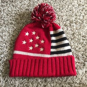 American Flag Knit Pompon Beanie