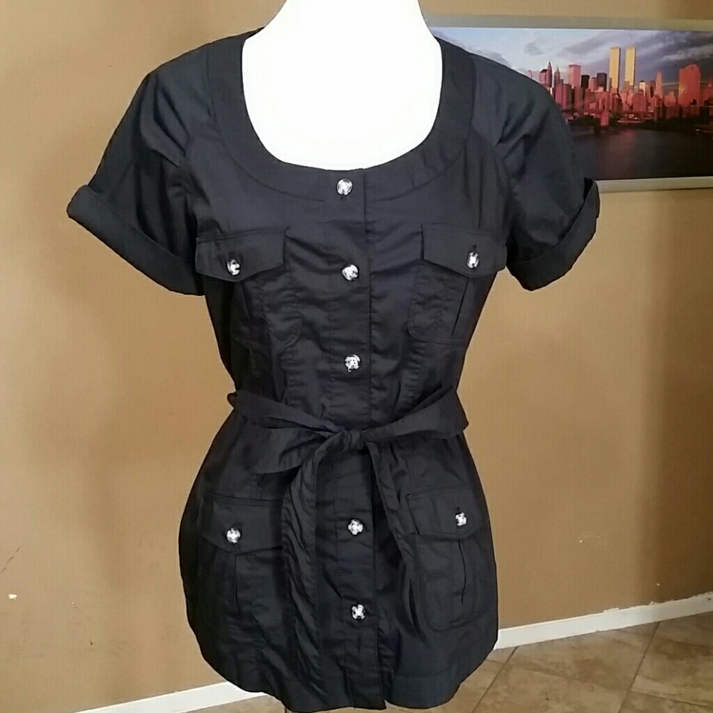 New York & Co Black Button down short sleeve